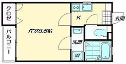 クレフラスト唐原B 1Kの間取図画像