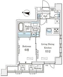レフィールオーブ麻布仙台坂 1LDKの間取図画像