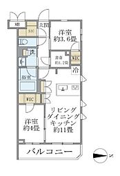 目黒区緑が丘1丁目マンション 2LDKの間取図画像