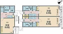 カインドネス町田III 2階1Kの間取り