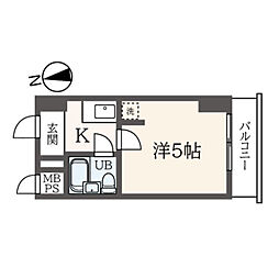 西栄ビル 1Kの間取図画像