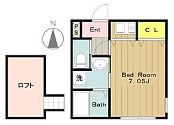 MapleEastHASHIMOTO 1Kの間取図画像