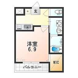 フジパレス山之内ノース 1Kの間取図画像