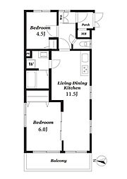 グリーンパーク水元 2LDKの間取図画像