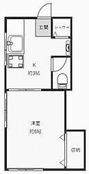 エバーグリーンハウス 1Kの間取図画像