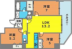 アーバネックス元町通 2階3LDKの間取り