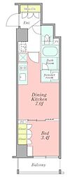 CRESTCOURT新宿山吹町 1DKの間取図画像