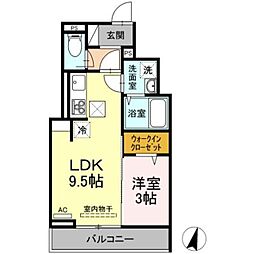 calma天神 1階1LDKの間取り