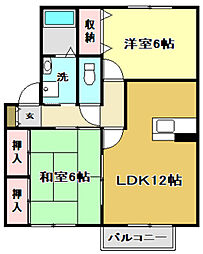 コーポリベールB 2LDKの間取図画像