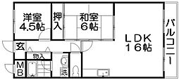 香里プラザ2 2LDKの間取図画像