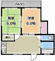こぶし荘 2階2DKの間取り