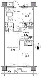 パークアクシス滝野川 3階2LDKの間取り