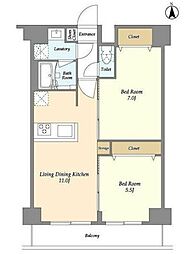グランカーサ尾久 4階2LDKの間取り