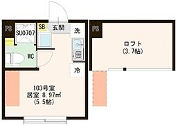 キューブときわ台 1階ワンルームの間取り