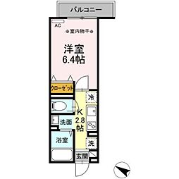セレスティア北烏山 1Kの間取図画像