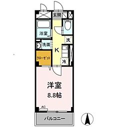 コムシェソワ2 1Kの間取図画像