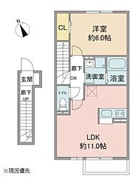 プリムローズ 203 2階1LDKの間取り