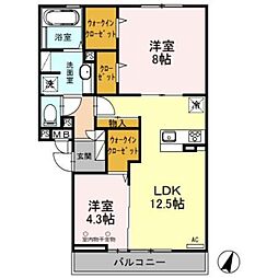 ロイジェントパークス草加手代A 2LDKの間取図画像