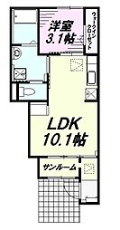 サンライト小宮東 1階1LDKの間取り