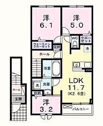青梅市師岡町2丁目アパート 2LDKの間取図画像