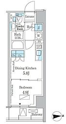 パークアクシス新宿百人町 1DKの間取図画像