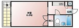 ロイヤルコンフォート草香江 1Kの間取図画像