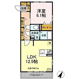 レジデンス・デュオ 2階1LDKの間取り