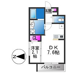 九間町シーエム・サンク 1DKの間取図画像