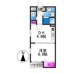 エコーハイツ平野1 1DKの間取図画像