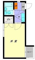 サンクレアB棟 1Kの間取図画像