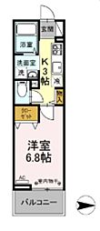ビューテラス 1Kの間取図画像