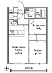 JR中央線 武蔵小金井駅 徒歩9分の賃貸マンション 4階2LDKの間取り