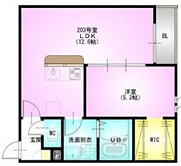 Grandtic Alpha 2階1LDKの間取り