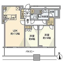 クレストプライムタワー芝 2LDKの間取図画像