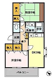 シルクトゥリー Ｂ 2階2DKの間取り
