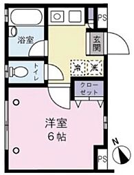 グランシャレー日暮里 2階1Kの間取り