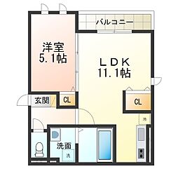 シャルール三国ヶ丘 1LDKの間取図画像
