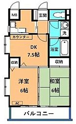 レキシントンマンション東大沢 2DKの間取図画像