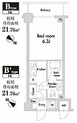 プライムアーバン田園調布南 3階1Kの間取り
