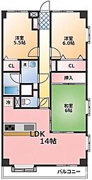 キャッスル北の台 3LDKの間取図画像