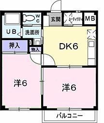 ロマニー高柳1 2DKの間取図画像