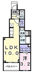 ヒカルサ梅島 1階1LDKの間取り