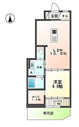 リバーサイドカネヤマ 1階1LDKの間取り