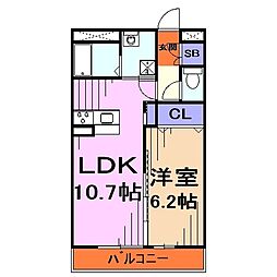 プリムヴェール 1LDKの間取図画像