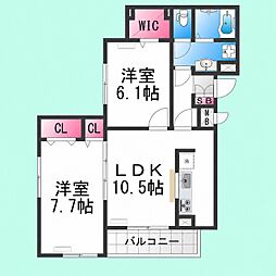 メゾンボヌール 2LDKの間取図画像