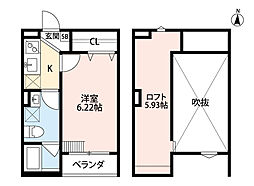 プランドール衣摺 1Kの間取図画像