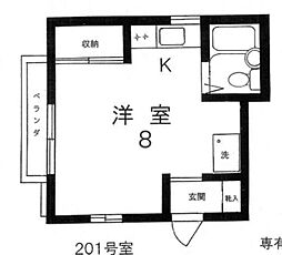 柿の木ハウス 1Kの間取図画像