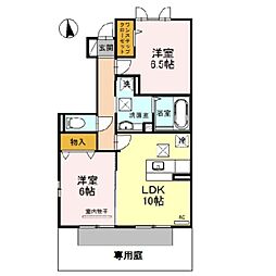 D-roomシルクマムB 2DKの間取図画像