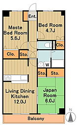 京王相模原線 南大沢駅 バス12分 鑓水入口下車 徒歩3分の賃貸マンション 3階3LDKの間取り