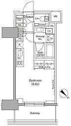 ザ・パークハビオ月島フロント 4階ワンルームの間取り